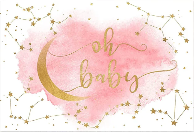 Celestial Baby Backdrop for Girl's Baby Shower Party Decorations Photoshoot Background Twinkle Little Star Moon Pink and Gold enlarge