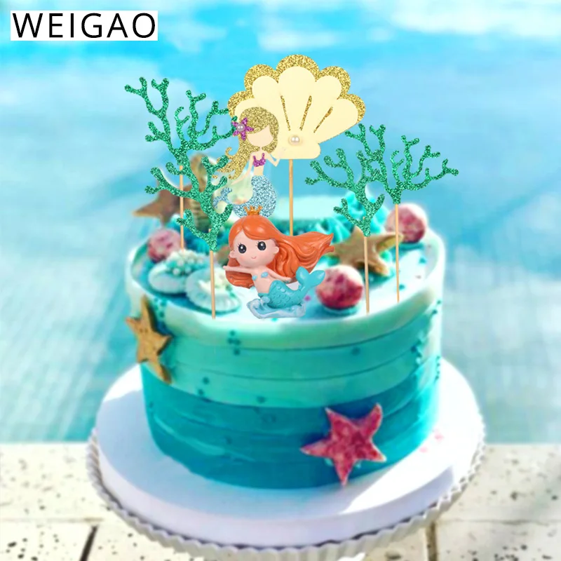 WEIGAO Little Mermaid Party Cake Toppers Happy Birthday Cake Topper Birthday Party Decorations Kids Under the Sea Party Supplies image 2