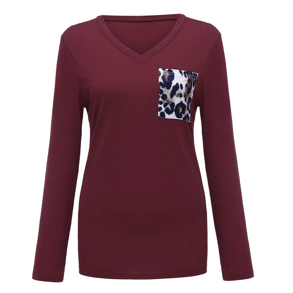 Женские леопардовые топы с карманами Chamsgend осенняя Повседневная блуза v-образным