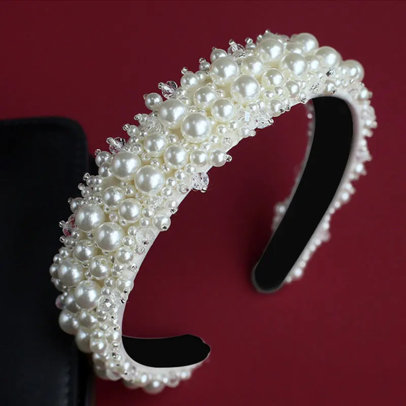

2021 Luxury Handmade Pearls Headbands Brand Baroque Crystal Fashion Hairbands For Women Sweet Wedding Party Hair Accessories