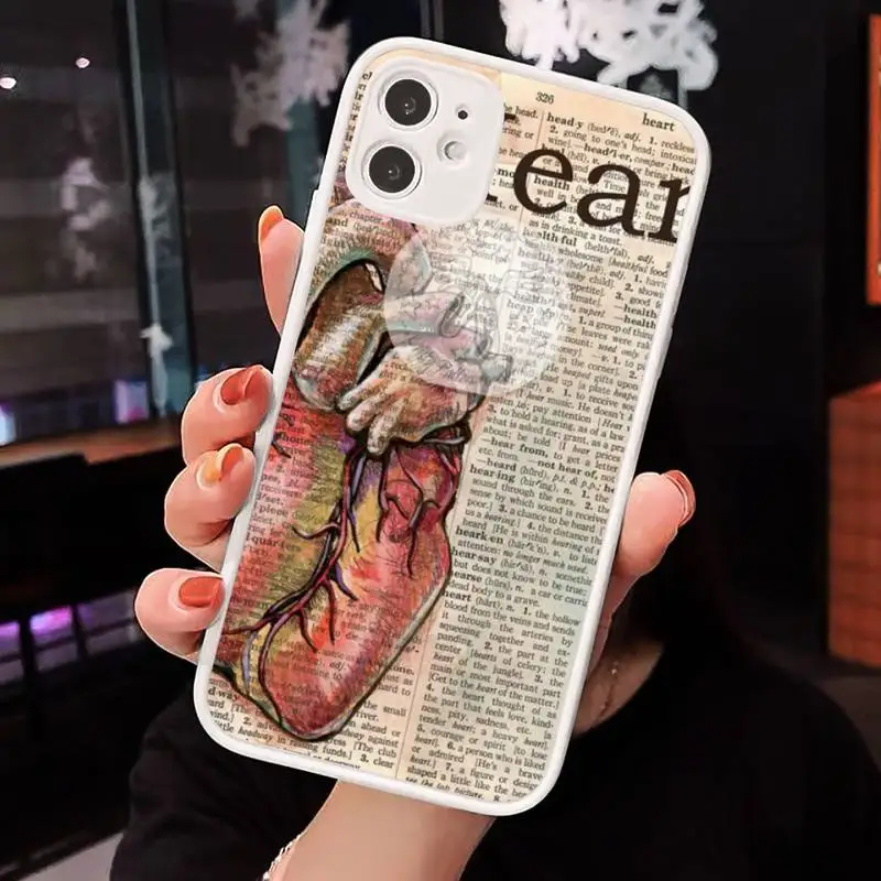 

Human anatomy organ newspaper pattern Phone Case Matte transparent For White iPhone 12 Mini 11 Pro XR XS Max 7 8 Plus X