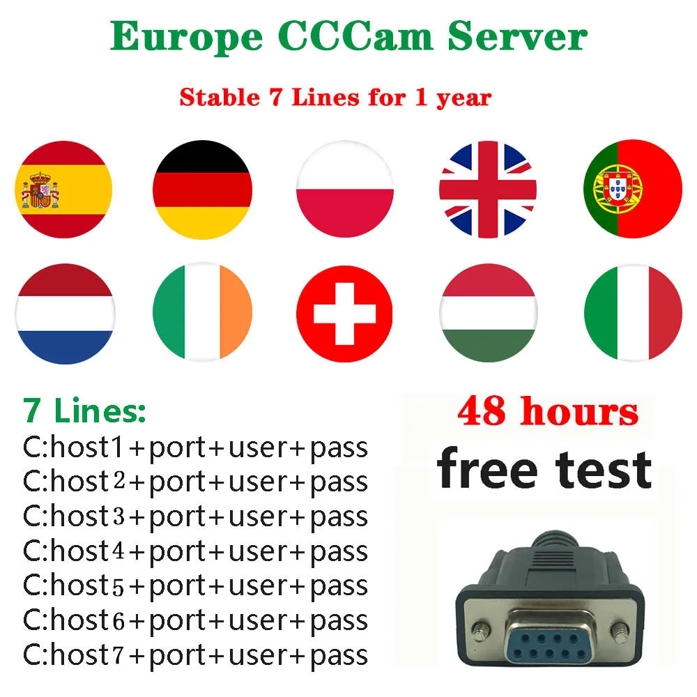 Стабильный Европа CCCam Клайн сервер для 7 линия Испания протугал Польша Италия Поддержка DVB t2 DVB-S2 комплект верхней коробки с CCCam cline
