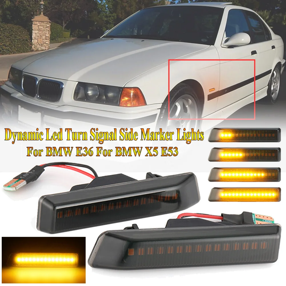 

SUHU 2Pcs Dynamic Led Turn Signal Side Marker Lights Flowing LED Side Repeater Lamps for BMW E36 For BMW X5 E53 for BMW 3 Series
