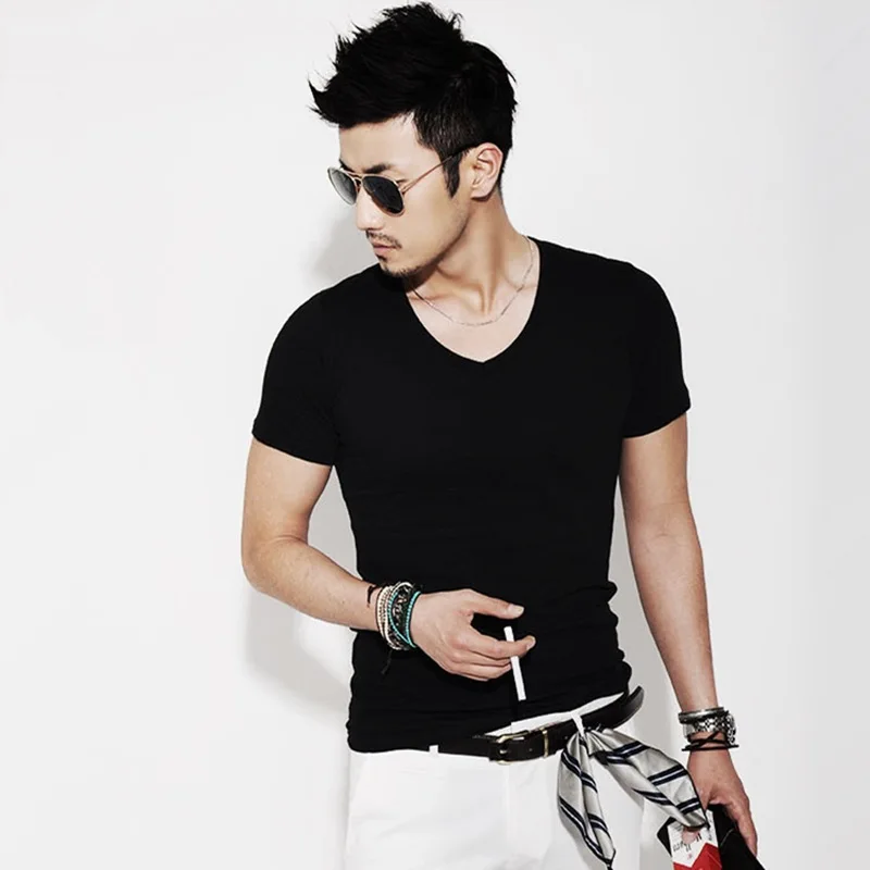 

Мужская футболка с коротким рукавом, однотонный джемпер, Мужская футболка с v-образным вырезом, футболка