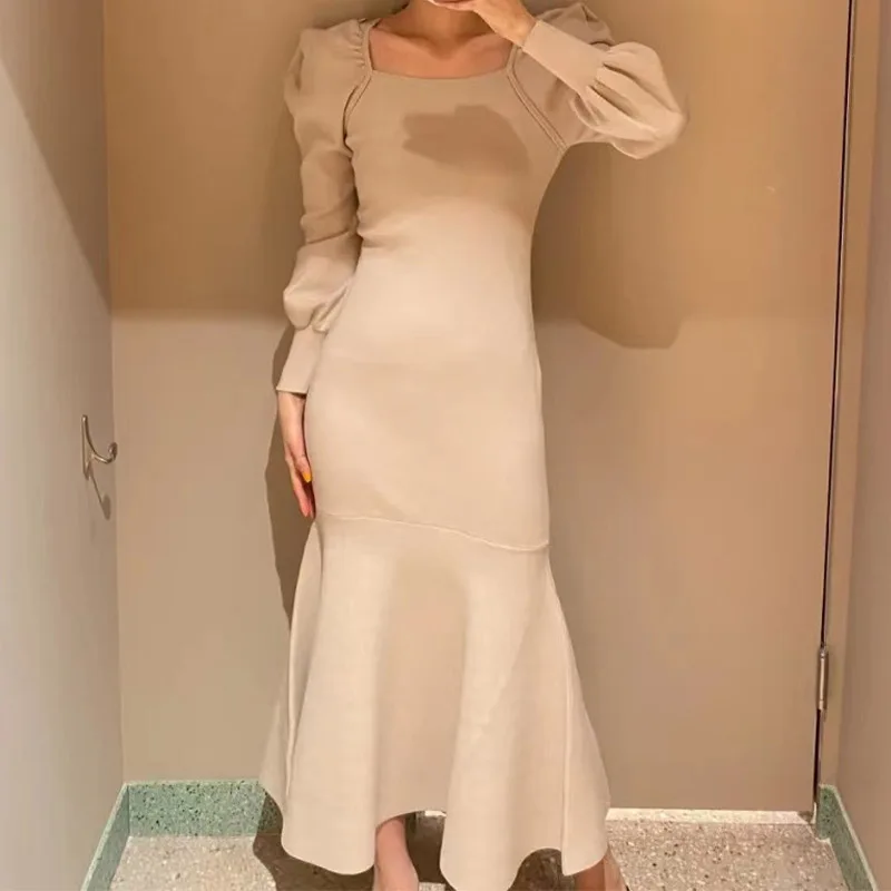 Зимнее женское платье халаты японские платья однотонные с длинным рукавом на