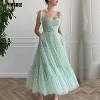fivsole glitter prom dresses mint green adjustable straps shiny love tulle tea length arabic wedding party graduation dress 2021