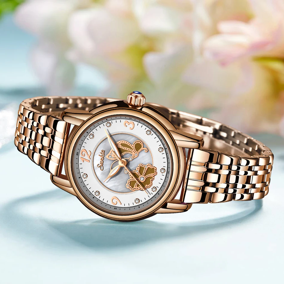 SUNKTA женские часы из нержавеющей стали наручные модные водонепроницаемые простые