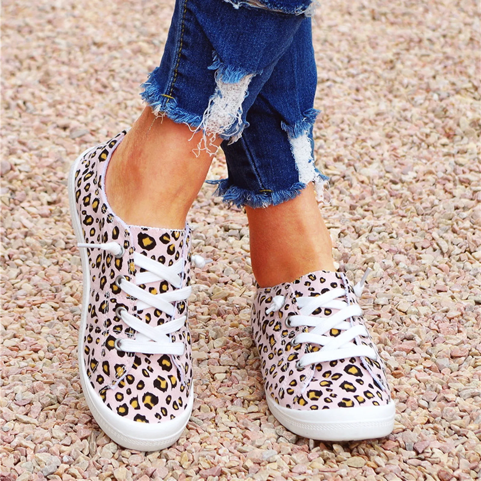 Женские парусиновые туфли Леопардовый принт Вулканизированная подошва женские