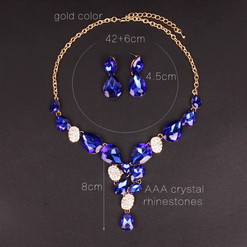 Роскошные свадебные комплекты ювелирных изделий с большим синим кристаллом