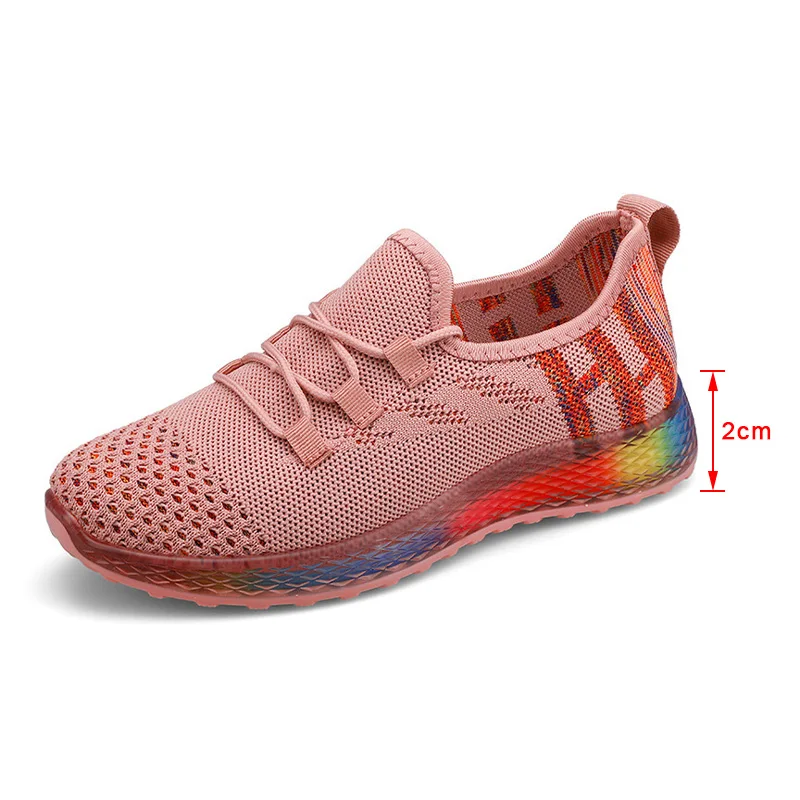 

Women Vulcanized Shoe Mesh Hollow Out Woman's Flats Lace Up Mixed Color Thick Bottom Platform Ladies Sneakers Breathable Shoes