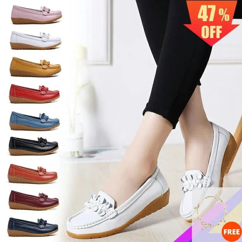 Женские балетки на плоской подошве Мягкие Кожаные слипоны для беременных