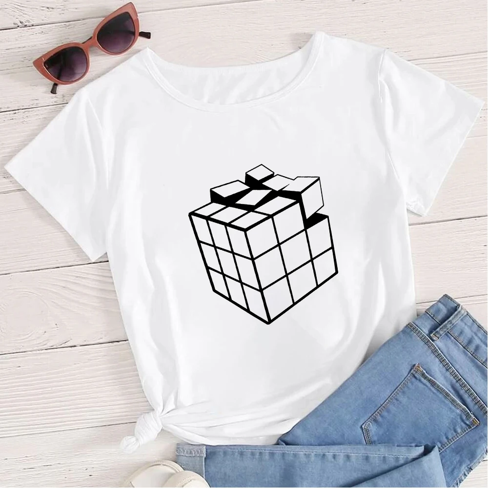 

90s Harajuku Oversize Rubik's Cube Printed Tshirt Women Girls Can Do Anything Summer Clothing Casual Short Sleeve European style