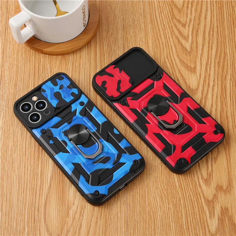 Camouflage Slide Camera Lens Protect Phone Case for iphone 13 12 11 pro Max X XR XSMax 7 8 Military Grade Bumpers Armor Cover | Мобильные