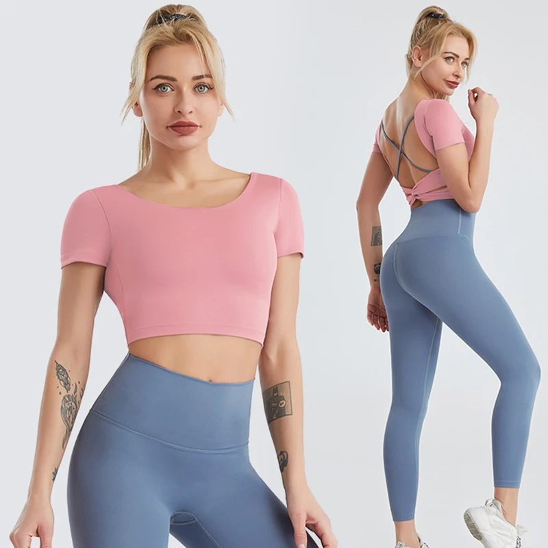 

Seamless Yoga Women Sports Shirts Naked Back Fitness Gym Tube Crop Top Toning Body Shaping Tummy Control Stretch High Elasticity