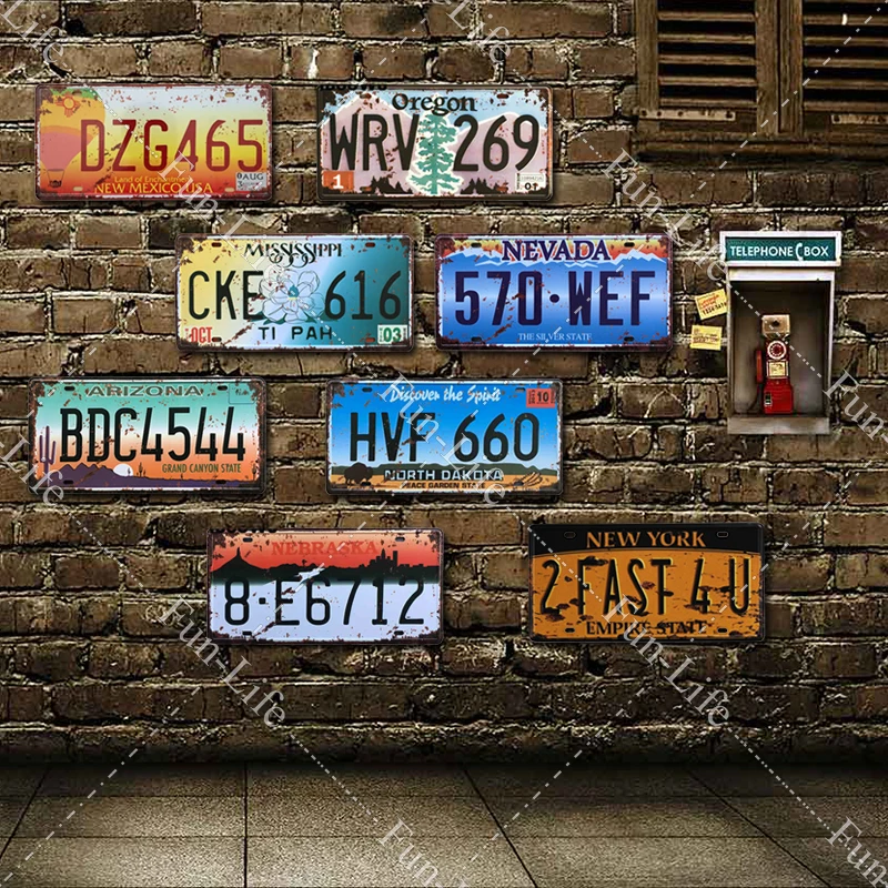 

Vintage Metal Poster USA Texas New York California Car Number Metal License Plate Decor Wall Bar Pub Garage Tin Signs & Plaques