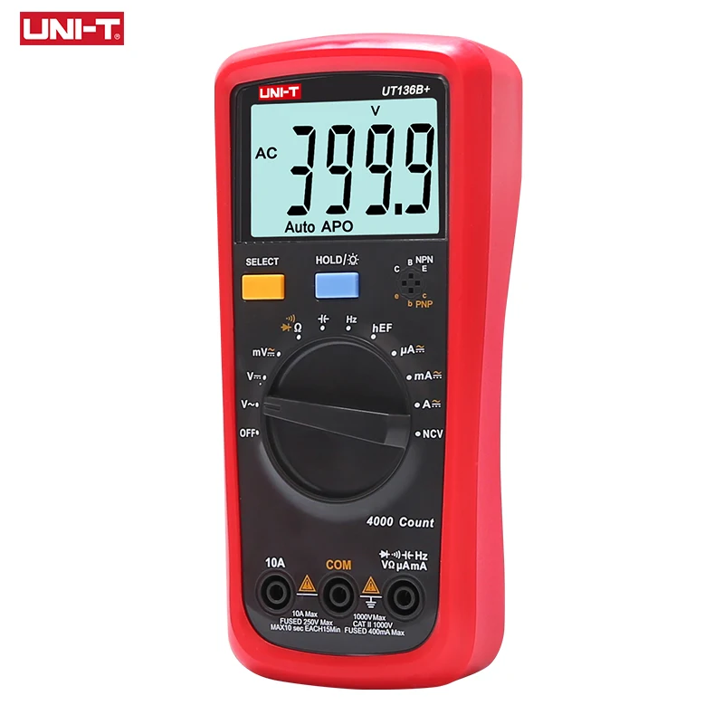 UNI-T UT136B+ цифровой мультиметр с автоматическим диапазоном AC/DC 1000 В/10A DMM Ом Сопротивление емкости Частота Диод тестер