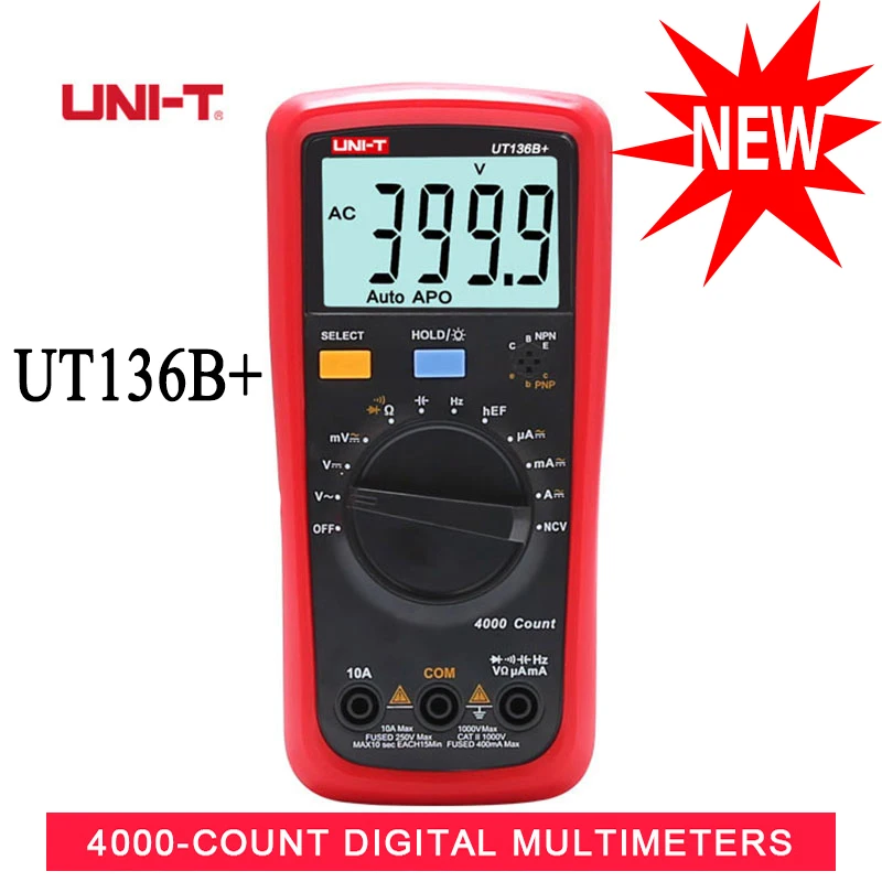 UNI T UT136B +/UT136C + профессиональный цифровой мультиметр True RMS NCV 20A ток вольтметр