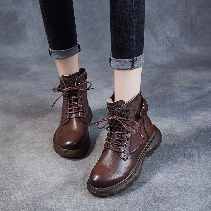 

Genuine Leather Martin Boots Women's High-top British Style Ins Tide Shoes Spring Black All-match Casual Women's Shoes