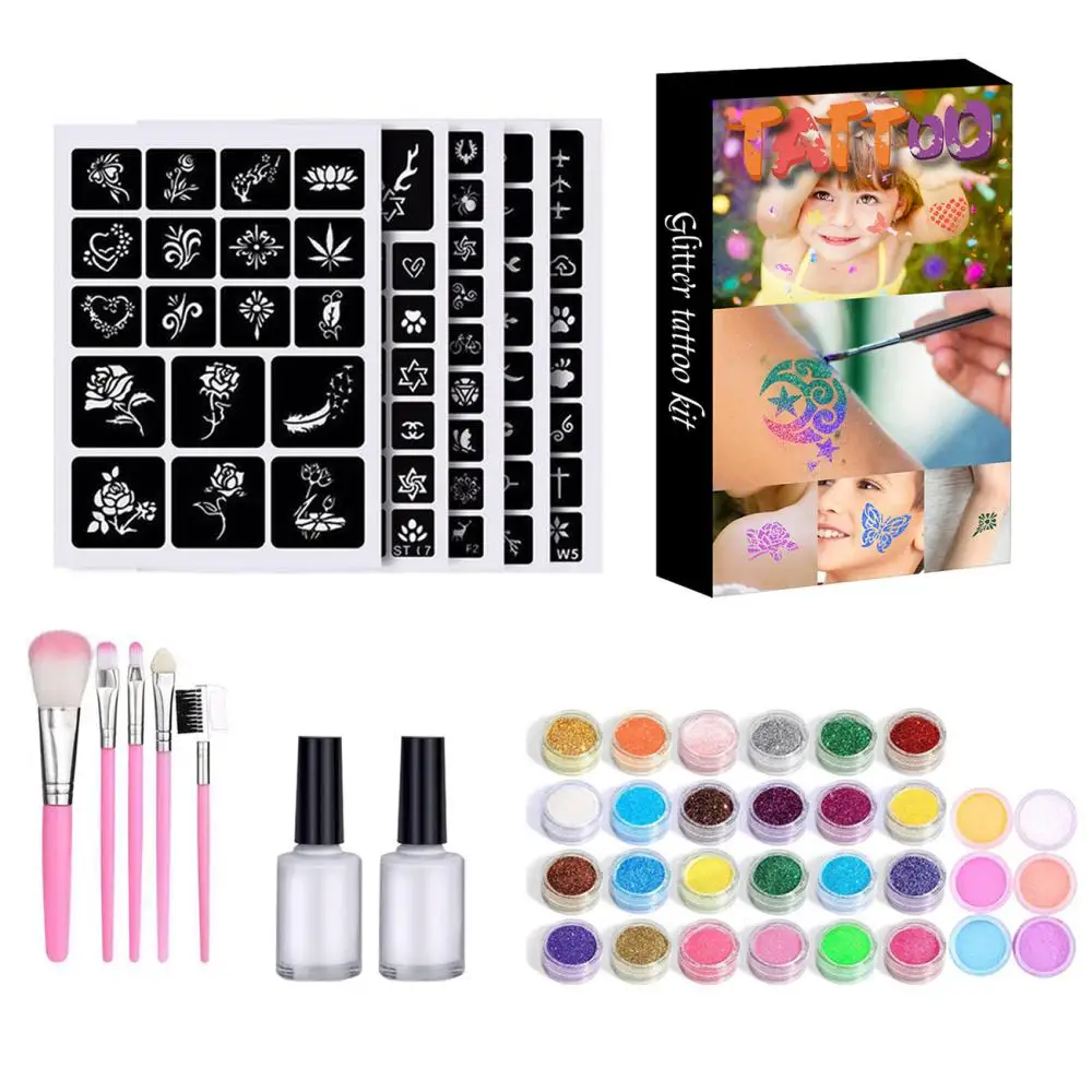 

Diamond Glitter Tattoo Kits Temporary Tattoo Set Children Teenagers Adults Color Art Party Makeup Nail Glitter Body Painting