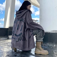 emo gothic hoodie women korean anime print long sleeve zip up tracksuit cotton streetwear oversized hip hop coat grunge clothes
