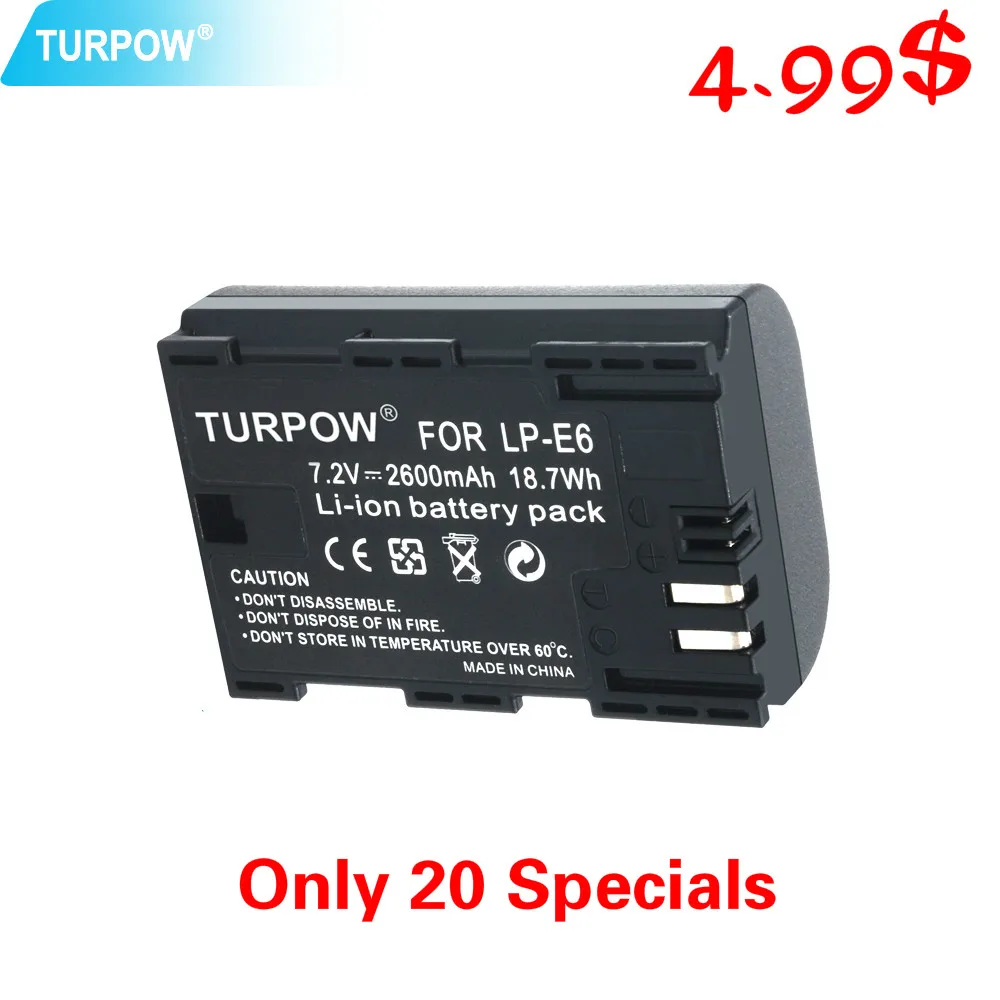 Аккумулятор Turpow для Canon LP E6 7 2 в 2600 мАч аккумуляторная батарея камеры LPE6 5D 6D 7D 60D 60Da