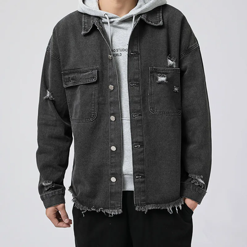 

Denim Jackets Fashion Cotton Jaqueta Jeans Men's Outsidewear Spring Autumn Korean Men Coats Veste Homme Streetwear Ripped casual