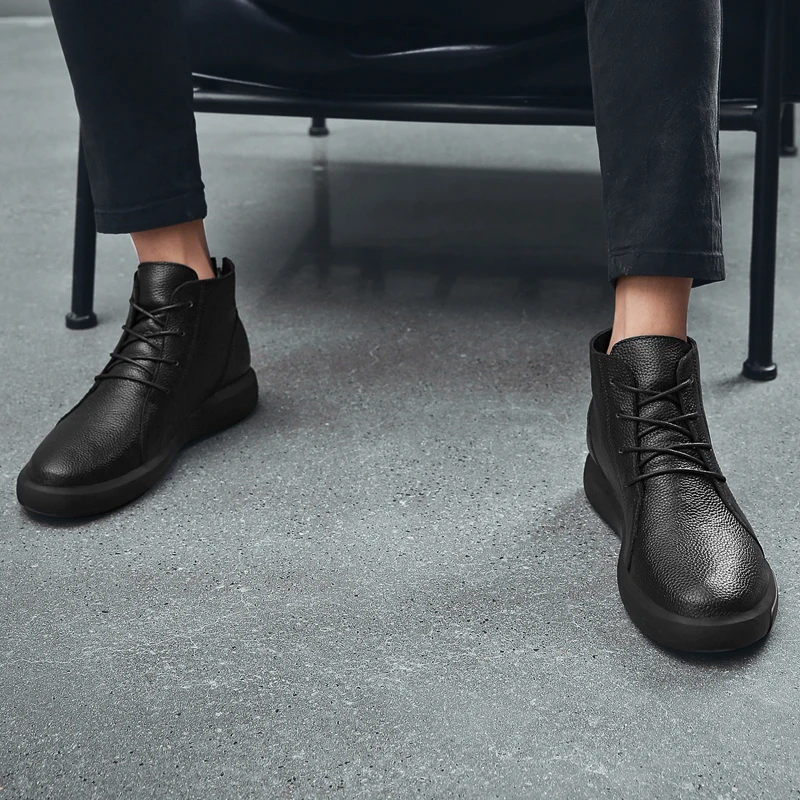 Ботинки мужские кожаные на шнуровке повседневные ботильоны байкерские базовая