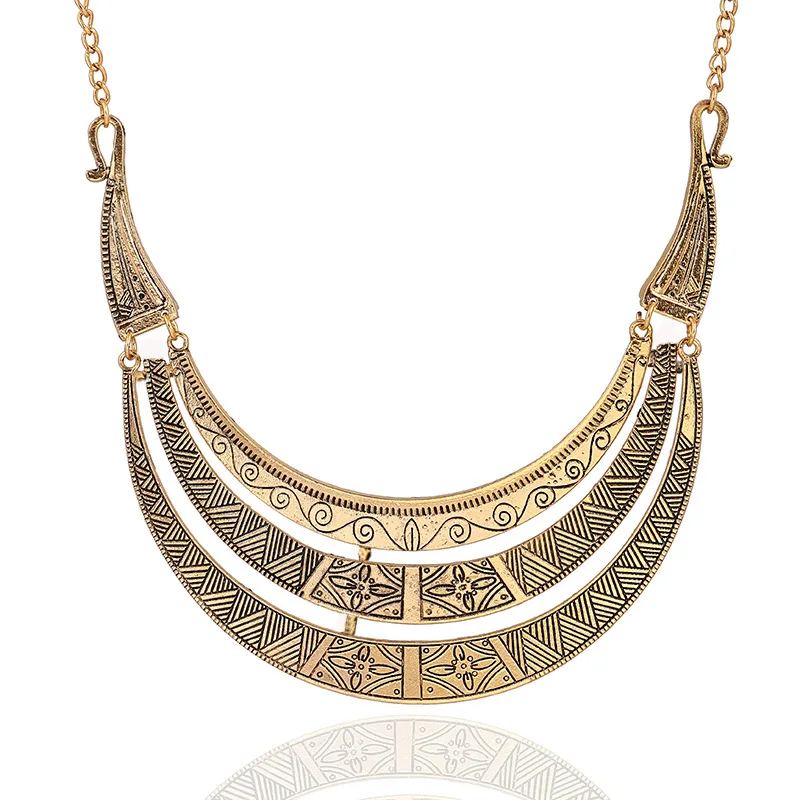 

Egyptian Crescent Moon Bib Necklace Statement Tribal Jewelry for Women Goth Large Boho Vintage Brass Bib Crescent Necklace #FT38