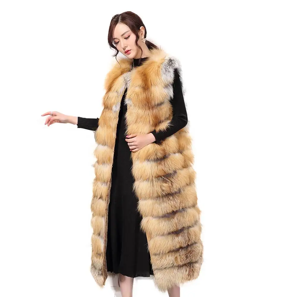 

Real Fox Fur Vest Custom Fashion Fluffy Genuine Fur Waistcoat Sleeveless Luxury Thick Warm Fuzzy Women Winter Vest Long