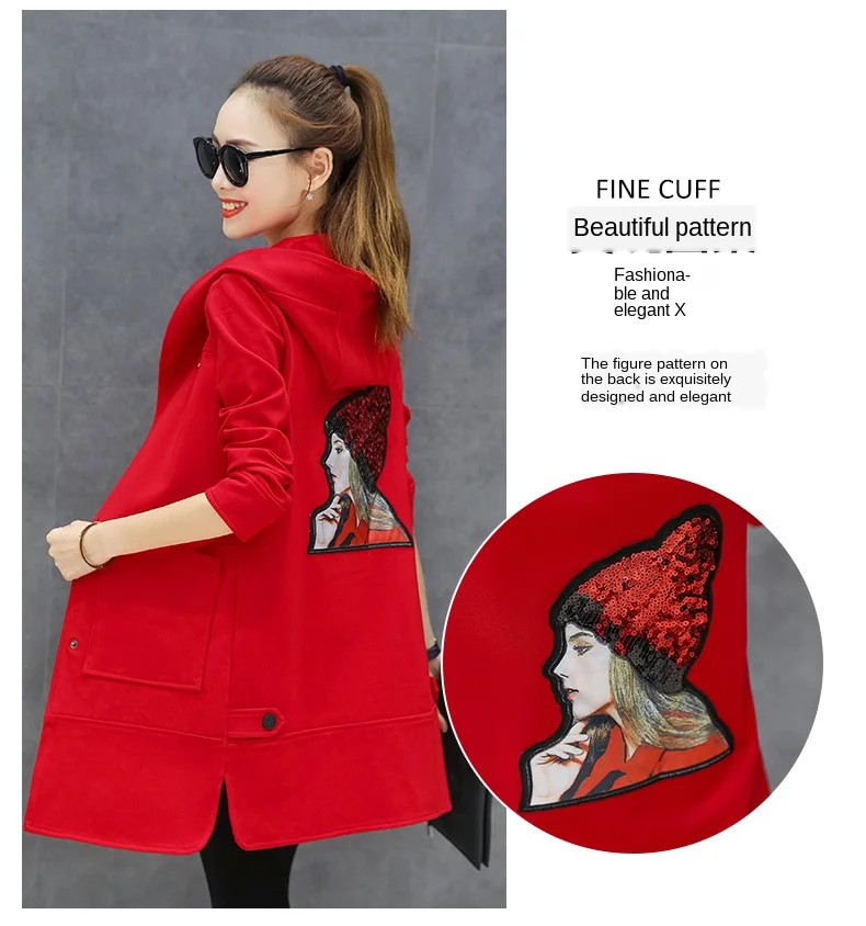 

new Korean version of the sequined women jacket Slim loose autumn coat Spring and autumn temperament wild hooded baseball jacket