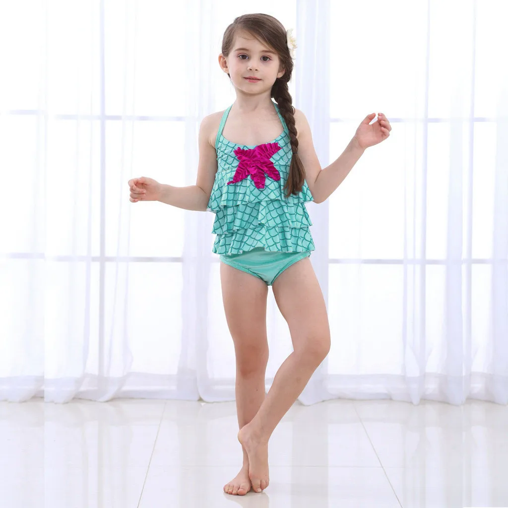 Luxury 2020 Summer Girls Beach Swimwear Soild Baby Kids Biquini Infantil Swimsuits Falbala Biquinis Girl For 6-14years | Детская одежда