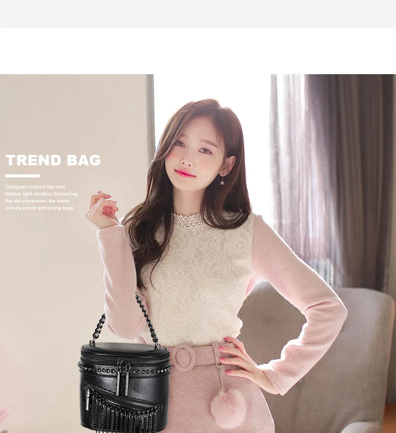 Женская Панк Шипованная Сумка через плечо с кисточками крутая кожаная сумка