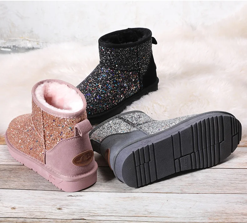 Зимние сапоги с блестками женские короткие студенческие водонепроницаемые