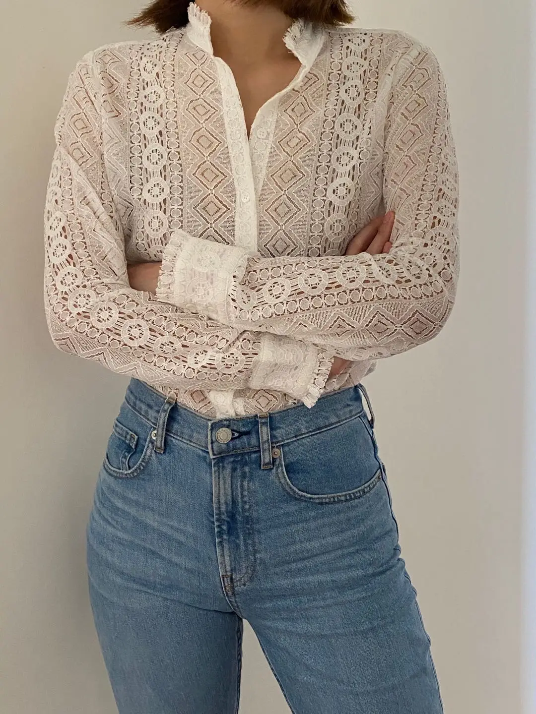 

Classic Women Shirt Lace Collar Long Sleeve Shirt