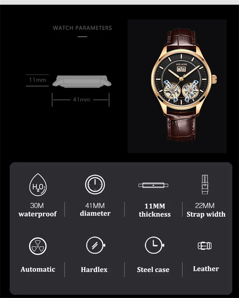 Switzerland Double Tourbillon модные деловые мужские автоматические часы водонепроницаемые мужские механические часы спортивные часы с календарем