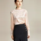 Рубашка из шелка тутового шелкопряда Женская одежда Новинка благородные Ажурные топы с длинным рукавом женская рубашка из шелка тутового шелкопряда