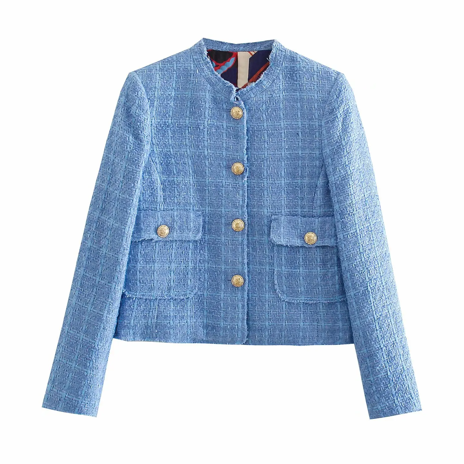 

Za Blazer Jacket 2021 Spring Autumn Women Fashion Tweed Blazers And Jackets Chic Blue Office Coat Ladies Elegant Outwear