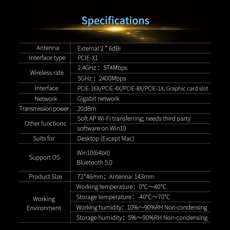 2974 Мбит/с Wi-Fi 6 двухдиапазонный Настольный PCIe адаптер Intel AX200 карта 802.11ac 2 4G/5 ГГц