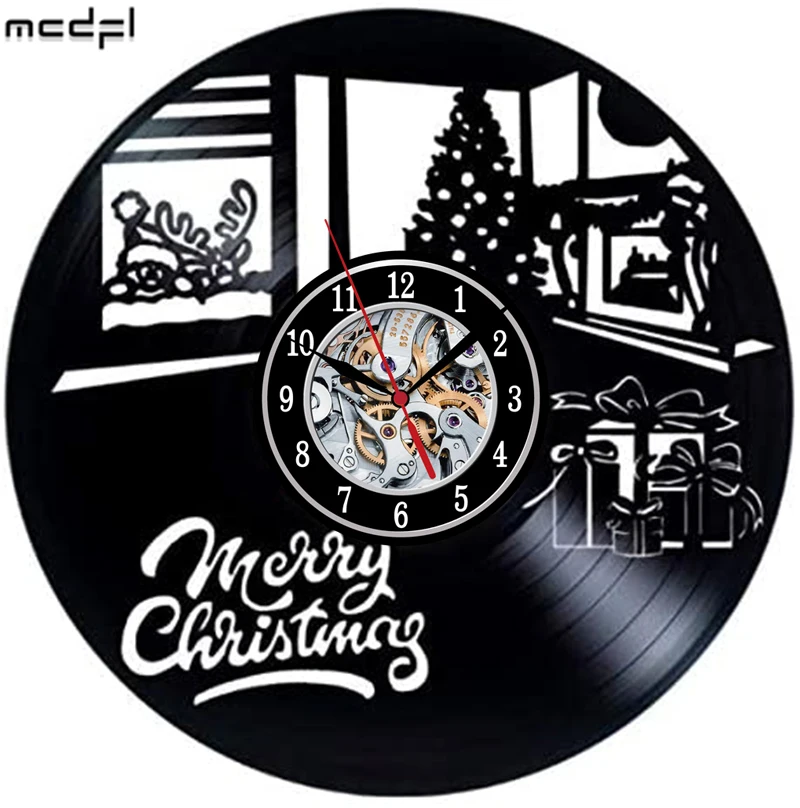 Виниловые настенные часы с рождественским дизайном для дома гостиной кухни