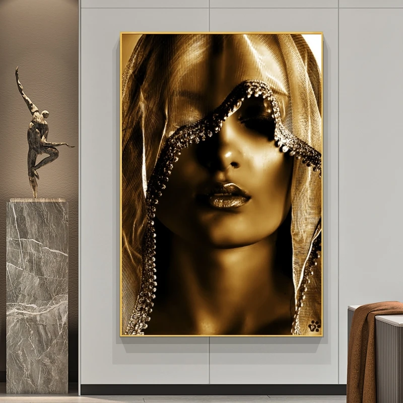 

Golden Makeup Women Portrait Canvas Posters and Print Nordic Style Women Wall Art Pictures Scandinavian Cuadros for Home Decor