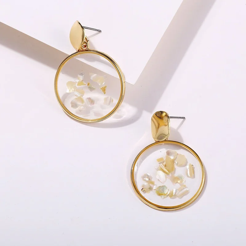 

European American New Shiny and Simple Epoxy Gravel Round Earrings Metal Alloy Earrings Accessories Fashion Jewelry