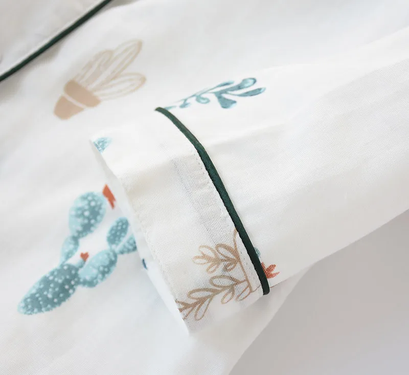 

Japanese Kimono Tradition Pure Cotton Gauze Pajamas Sets Women's Long-sleeved Grass Cute Yukata Spring Autumn Home Service Suit