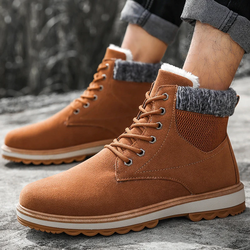 2019 г. Мужские ботинки высокие теплые повседневные на шнуровке мужские бархатные