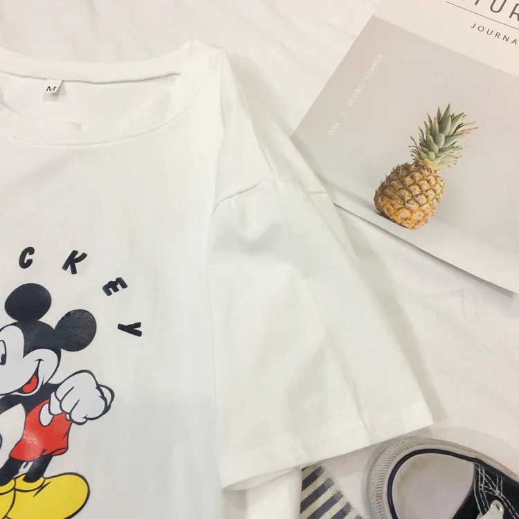 Женская летняя футболка с коротким рукавом и принтом Микки Маус|Тройники| |