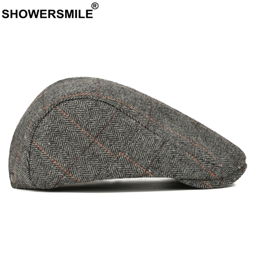 Мужской шерстяной берет SHOWERSMILE серая шляпа в британском стиле с узором елочка