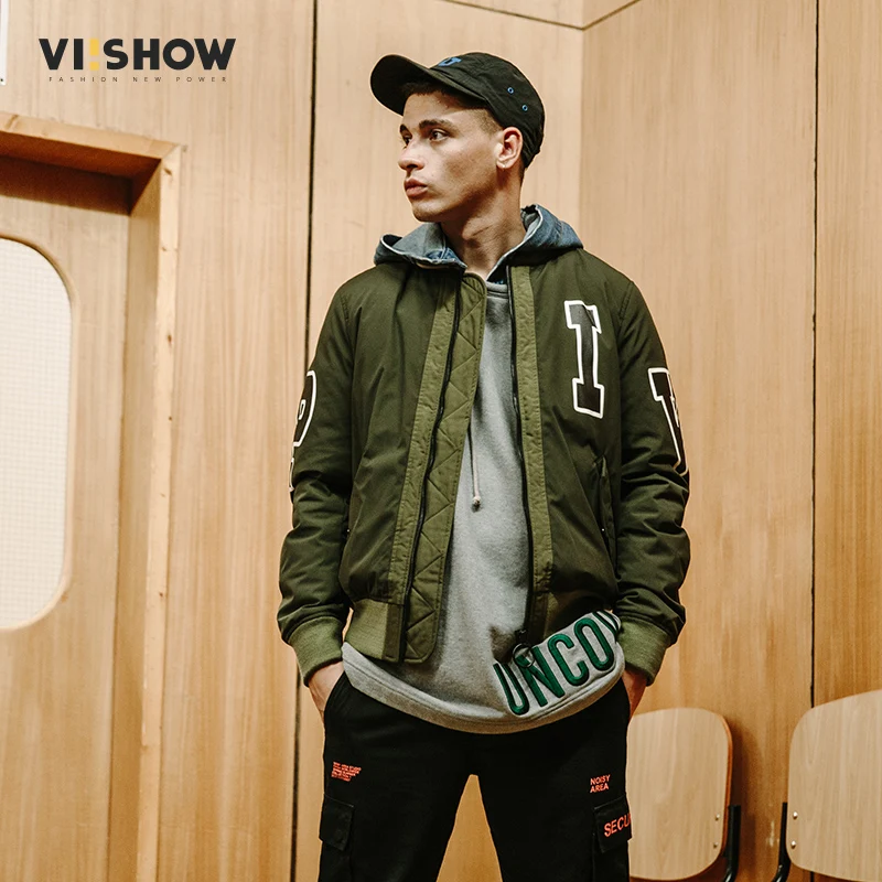 VIISHOW, новинка, мужской толстый теплый зимний пуховик, стоячий воротник, армейский зеленый цвет, Мужская парка, флисовое пальто с буквенным принтом, куртка, мужские парки, YCA44817