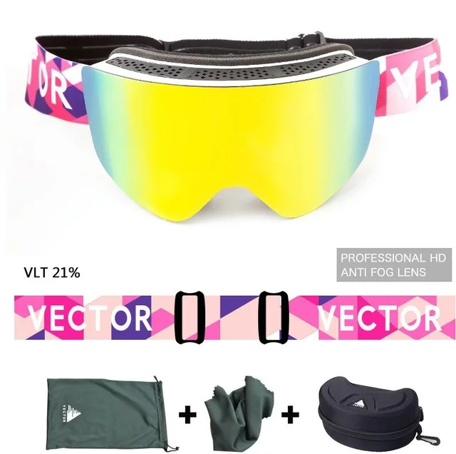 pink white box Векторные брендовые лыжные очки мужские и женские двойные линзы UV400 противотуманные лыжные очки снежные очки Взрослые лыжные очки для сноуборда - Цвет: pink white box