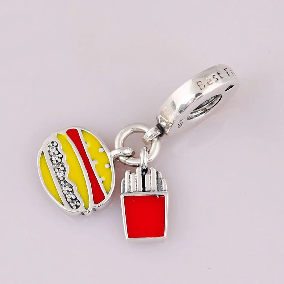 S925 DIY Ювелирные изделия с изображением бургеров и картошки фри Подвеска