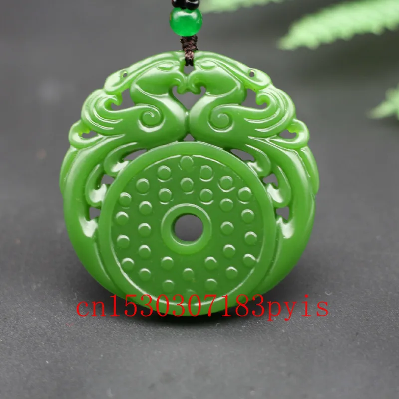 

Natural Green Jade Phoenix Pendant Necklace Chinese Double-sided Hollow Carved Charm Jewelry Fashion Amulet for Men Women Gifts