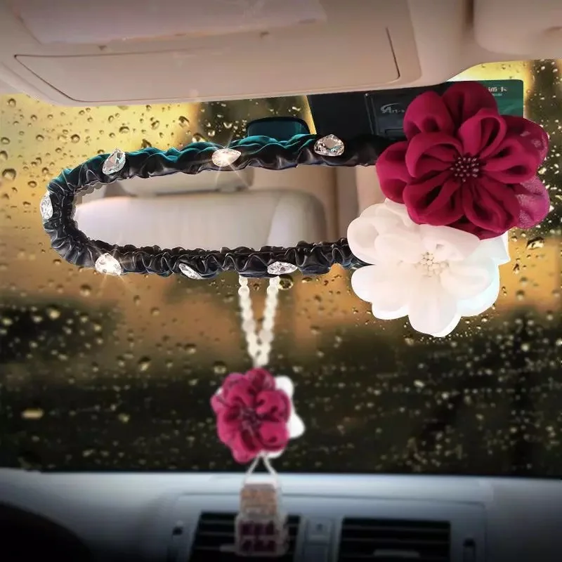 

New Crystal Leather Steering Wheel Covers Car Styling Flower Car Seat Interior Accessories Handbrake Case Gears Shift Cover